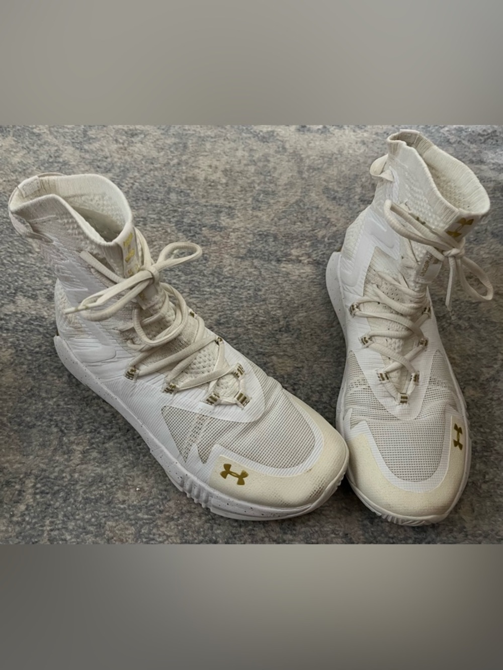 Under Armour Women’s White and Gold Volleyball High-Top Sneakers